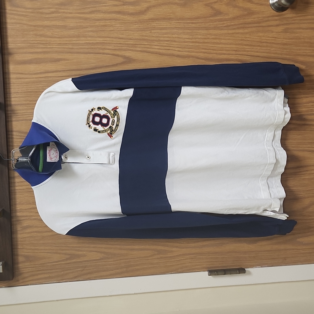 Brooks Brothers Rugby Polo Shirt long sleeves  blue white men's polo. Sz L